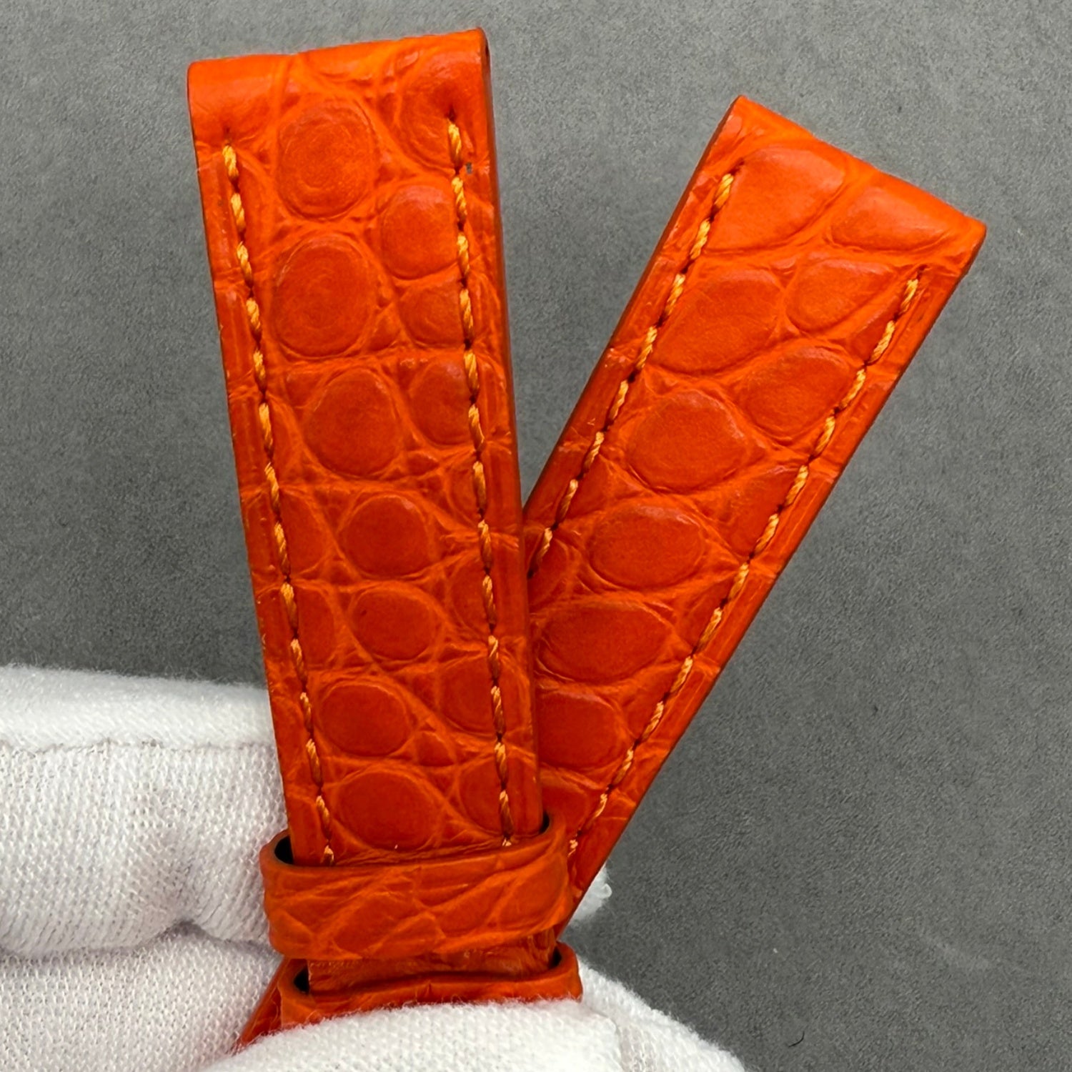 Compatible Orange Crocodile Leather Watch Strap with Circular Grain, Handcrafted for Chopard Happy Diamonds