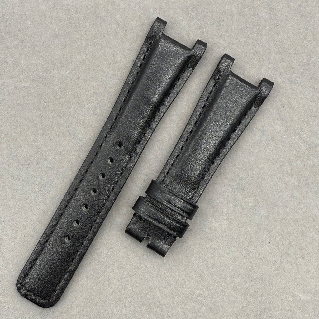 Handcrafted Black Plain Cowhide Leather Notched  Watch Strap for Gucci YA133205