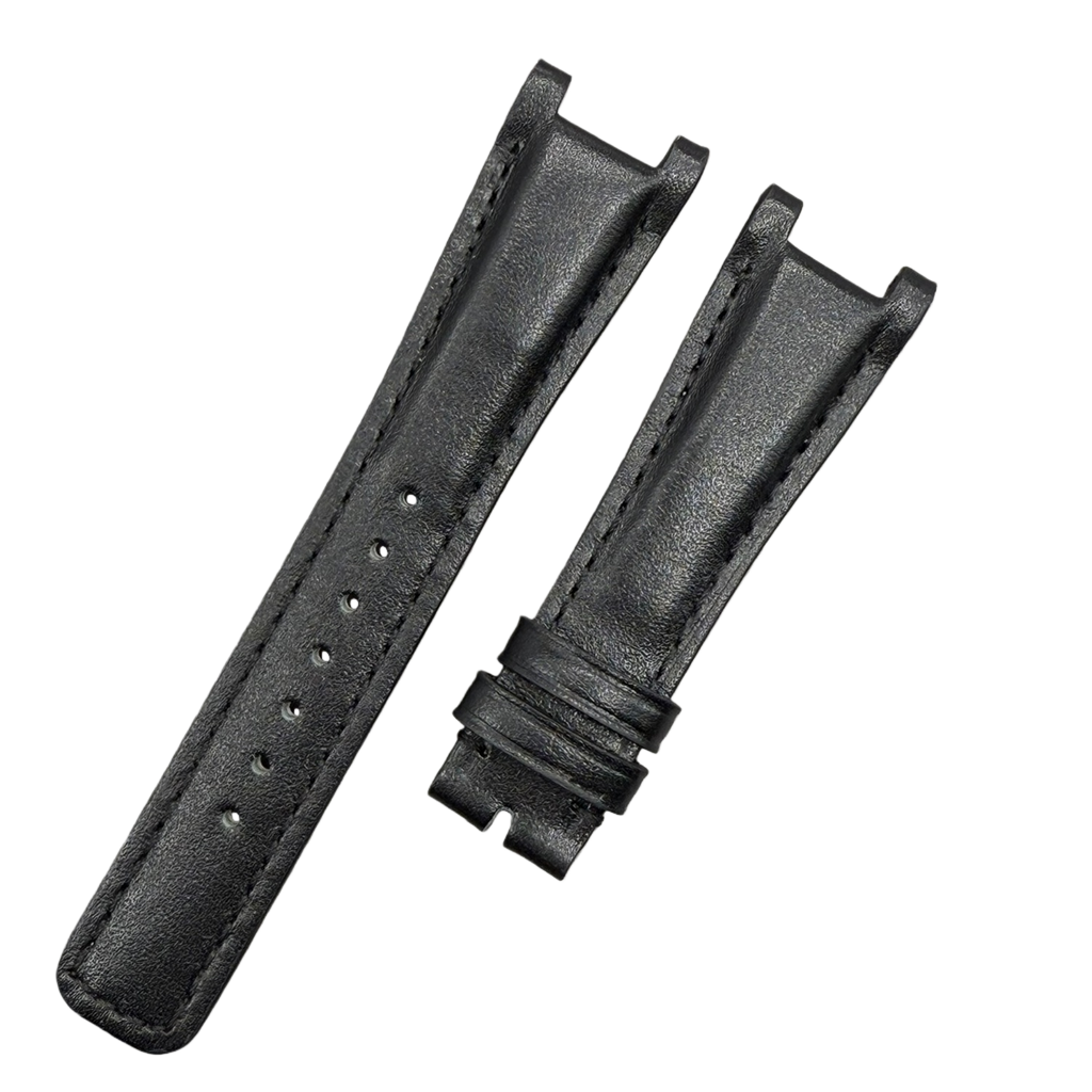 Handcrafted Black Plain Cowhide Leather Notched  Watch Strap for Gucci YA133205