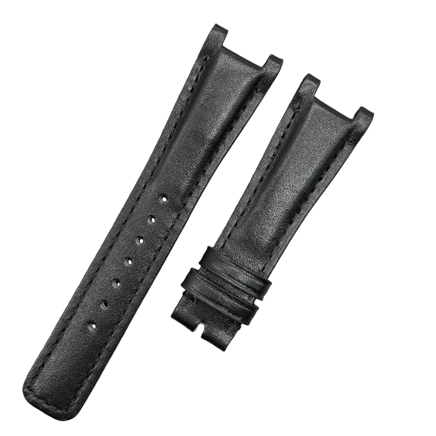 Handcrafted Black Plain Cowhide Leather Notched  Watch Strap for Gucci YA133205