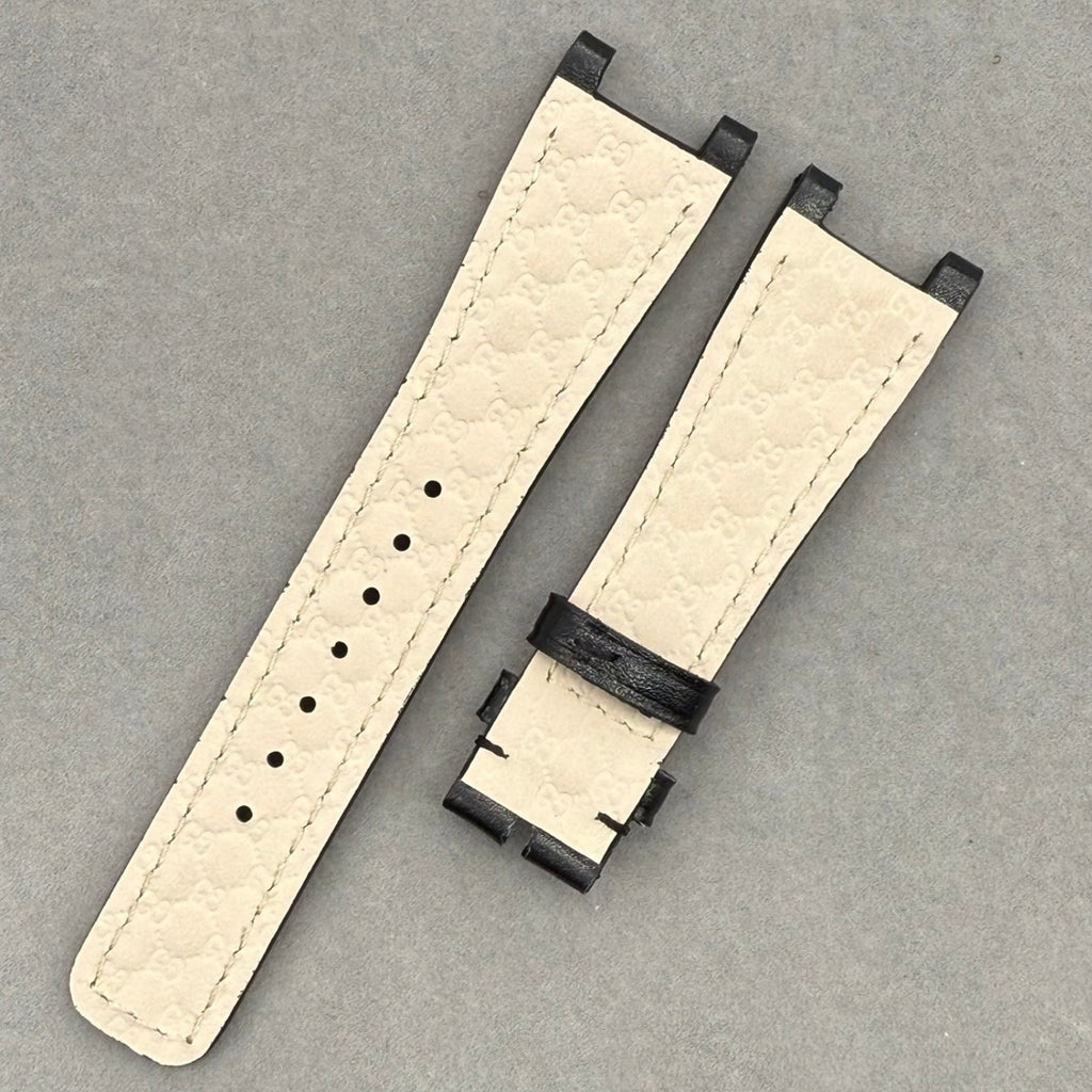 Handcrafted Black Plain Cowhide Leather Notched  Watch Strap for Gucci YA133205
