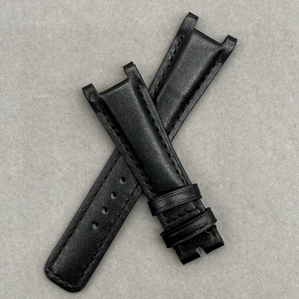 Handcrafted Black Plain Cowhide Leather Notched  Watch Strap for Gucci YA133205
