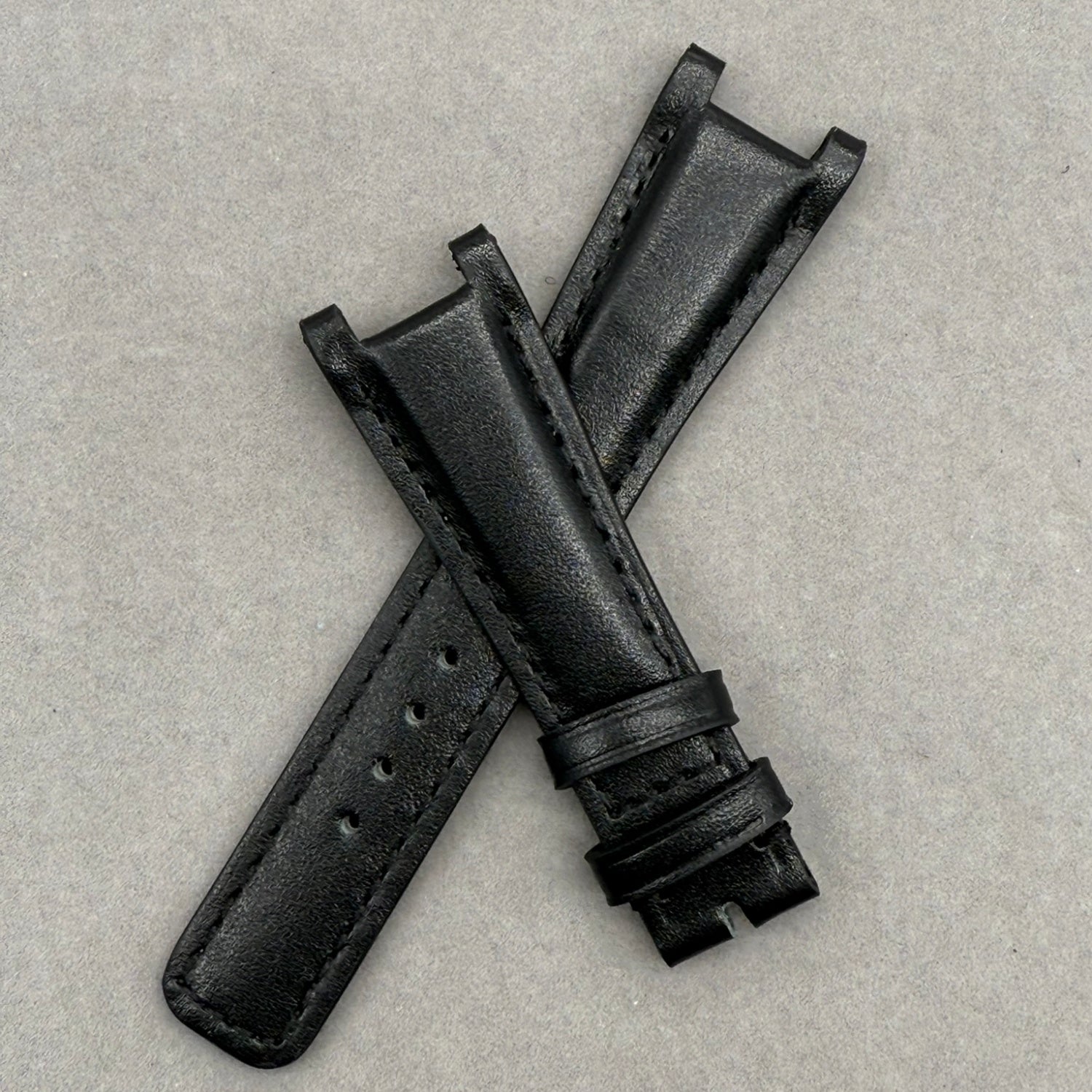 Handcrafted Black Plain Cowhide Leather Notched  Watch Strap for Gucci YA133205