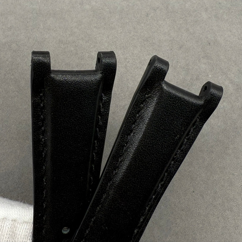Handcrafted Black Plain Cowhide Leather Notched  Watch Strap for Gucci YA133205