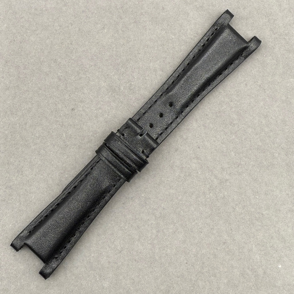 Handcrafted Black Plain Cowhide Leather Notched  Watch Strap for Gucci YA133205