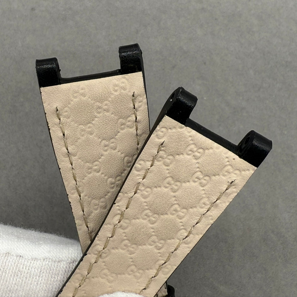 Handcrafted Black Plain Cowhide Leather Notched  Watch Strap for Gucci YA133205