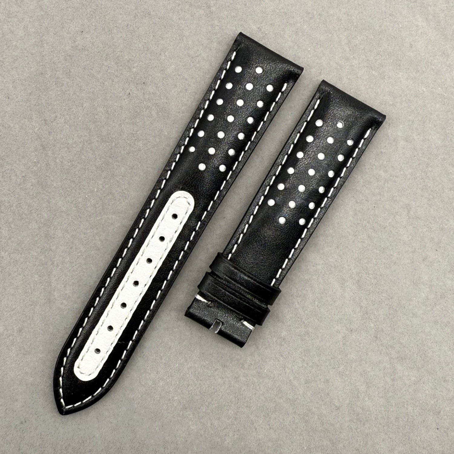 Handcrafted Custom Black Plain Cowhide Watch Strap with Yellow Perforations & Yellow Stitching for Omega