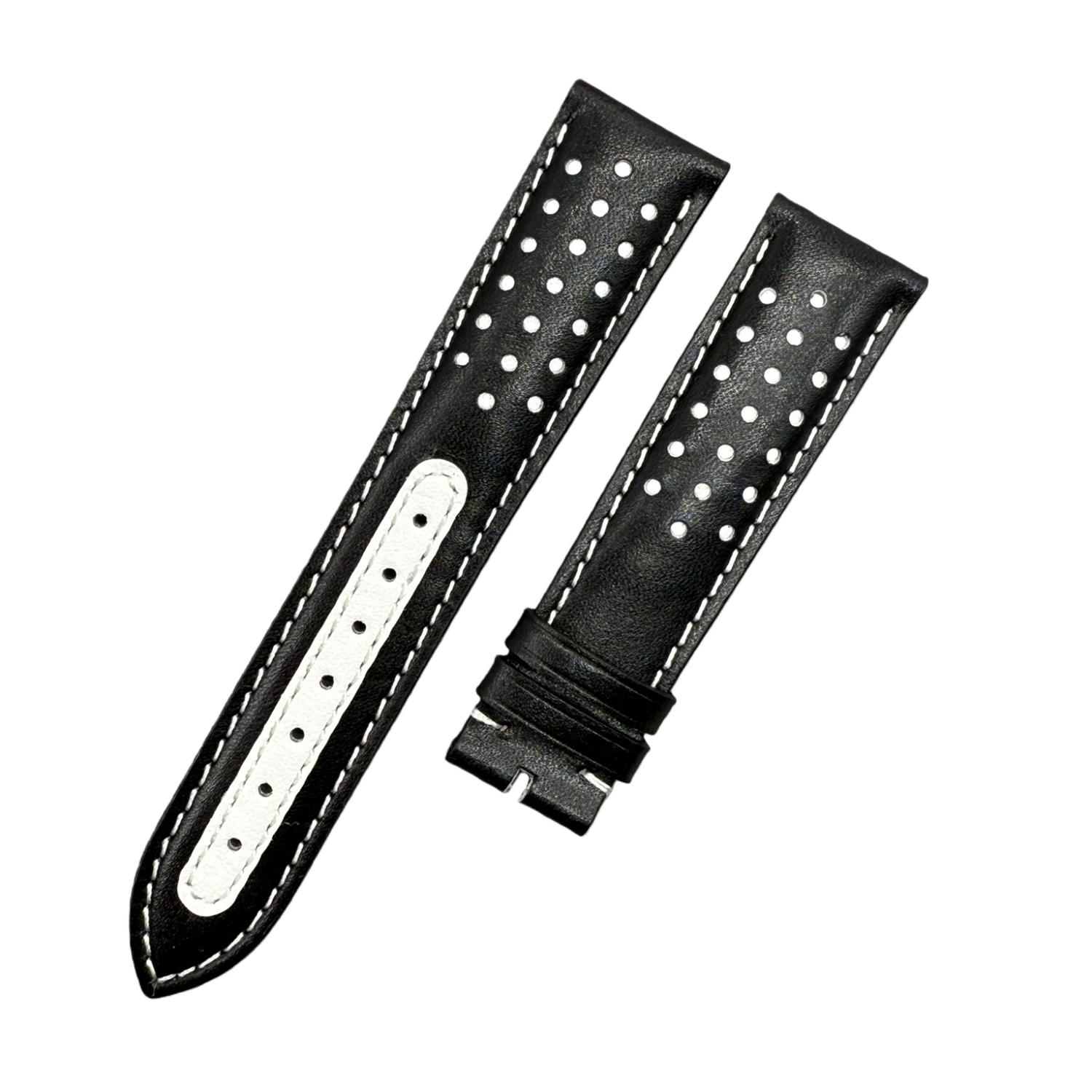 Handcrafted Custom Black Plain Cowhide Watch Strap with Yellow Perforations & Yellow Stitching for Omega