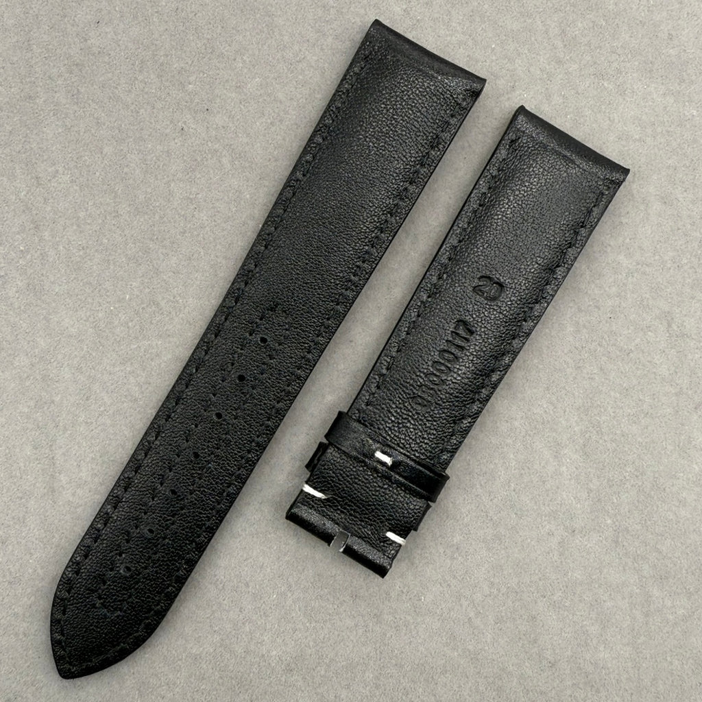 Handcrafted Custom Black Plain Cowhide Watch Strap with Yellow Perforations & Yellow Stitching for Omega