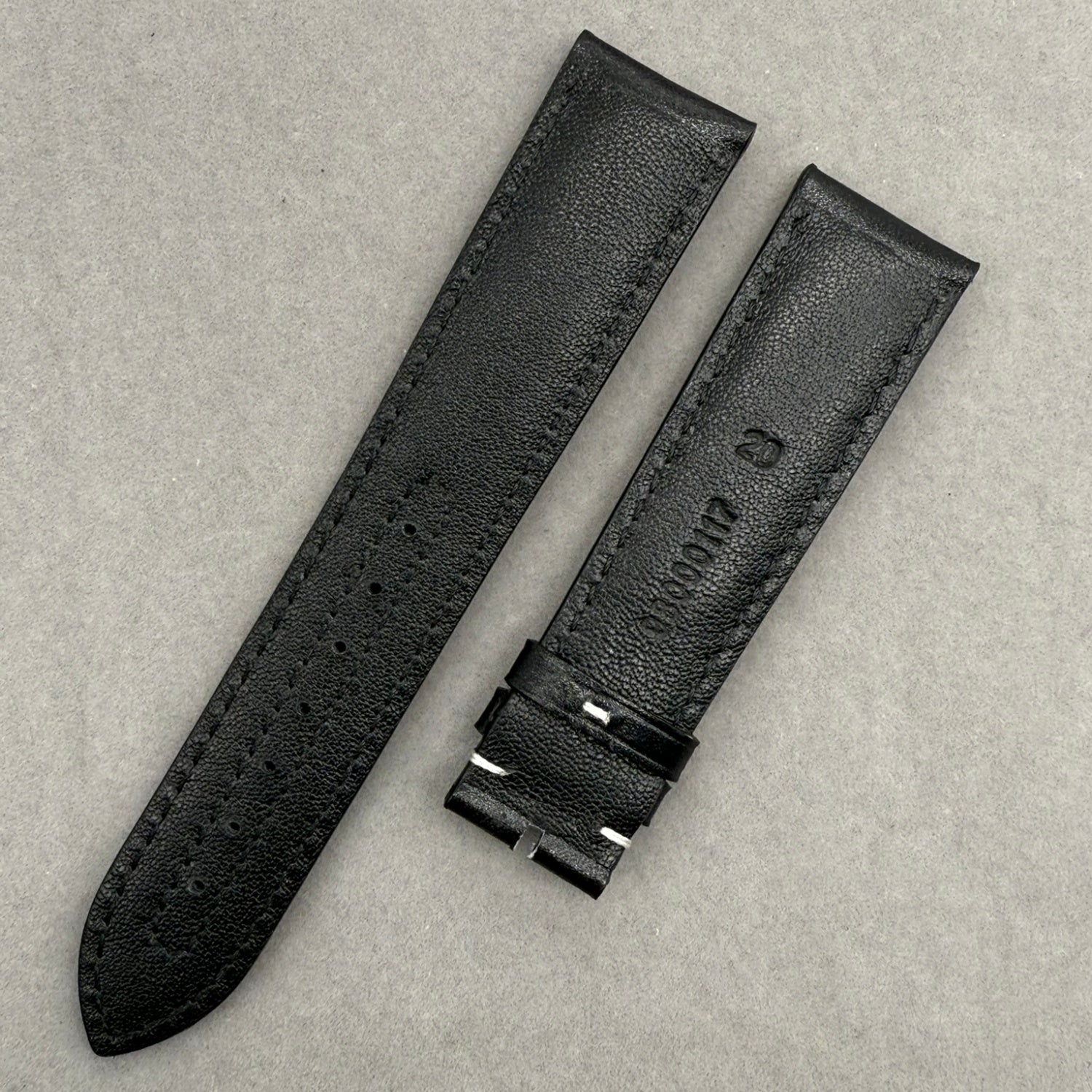 Handcrafted Custom Black Plain Cowhide Watch Strap with Yellow Perforations & Yellow Stitching for Omega