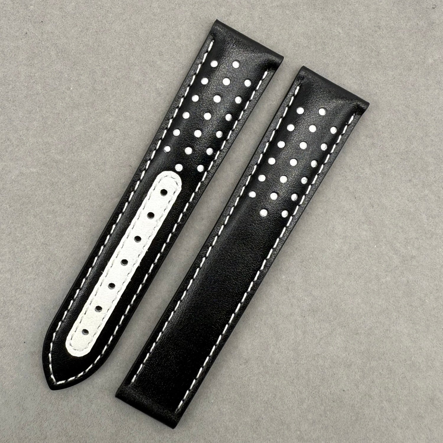 Handcrafted Custom Black Plain Cowhide Watch Strap with Yellow Perforations & Yellow Stitching for Omega