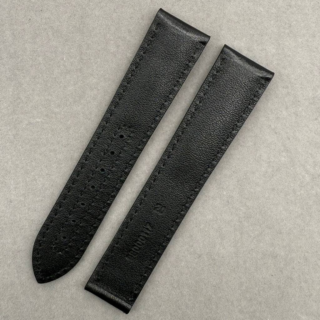 Handcrafted Custom Black Plain Cowhide Watch Strap with Yellow Perforations & Yellow Stitching for Omega