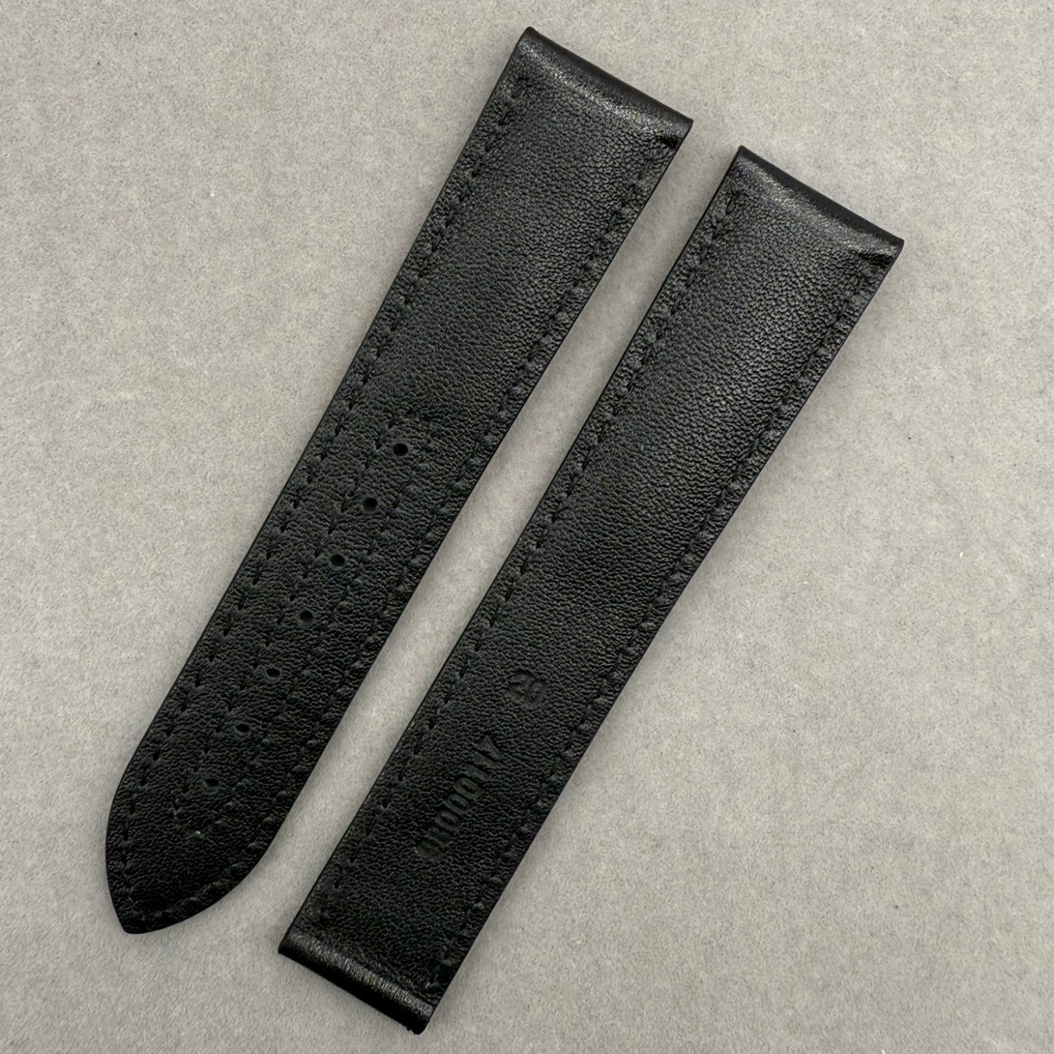 Handcrafted Custom Black Plain Cowhide Watch Strap with Yellow Perforations & Yellow Stitching for Omega