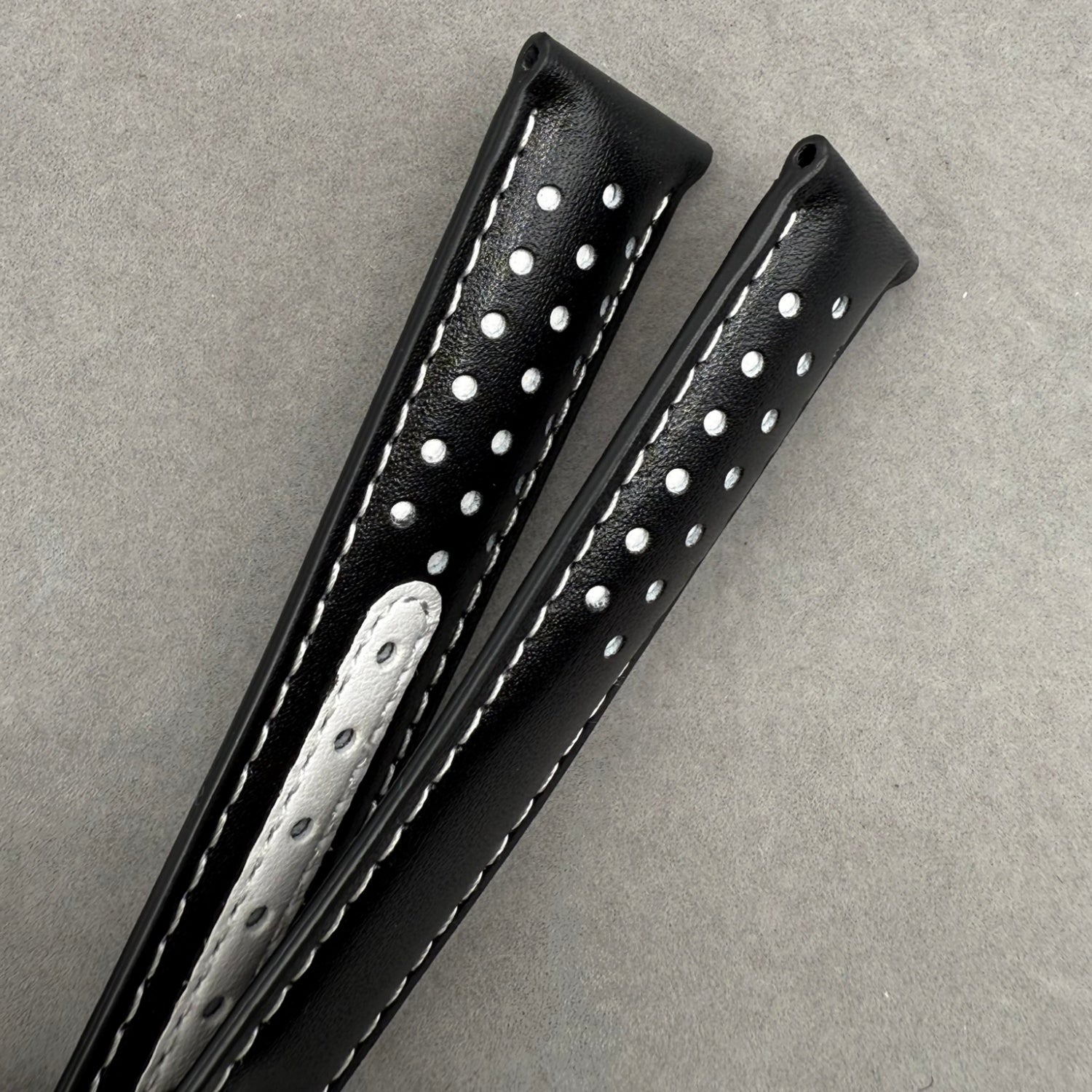 Handcrafted Custom Black Plain Cowhide Watch Strap with Yellow Perforations & Yellow Stitching for Omega
