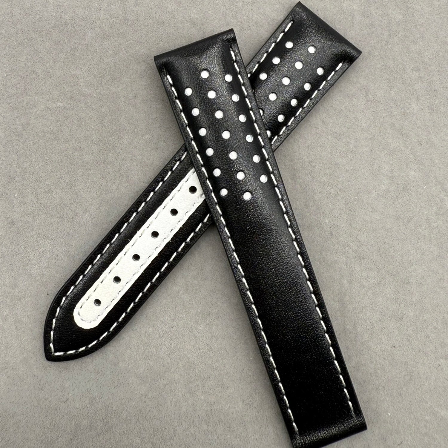 Handcrafted Custom Black Plain Cowhide Watch Strap with Yellow Perforations & Yellow Stitching for Omega