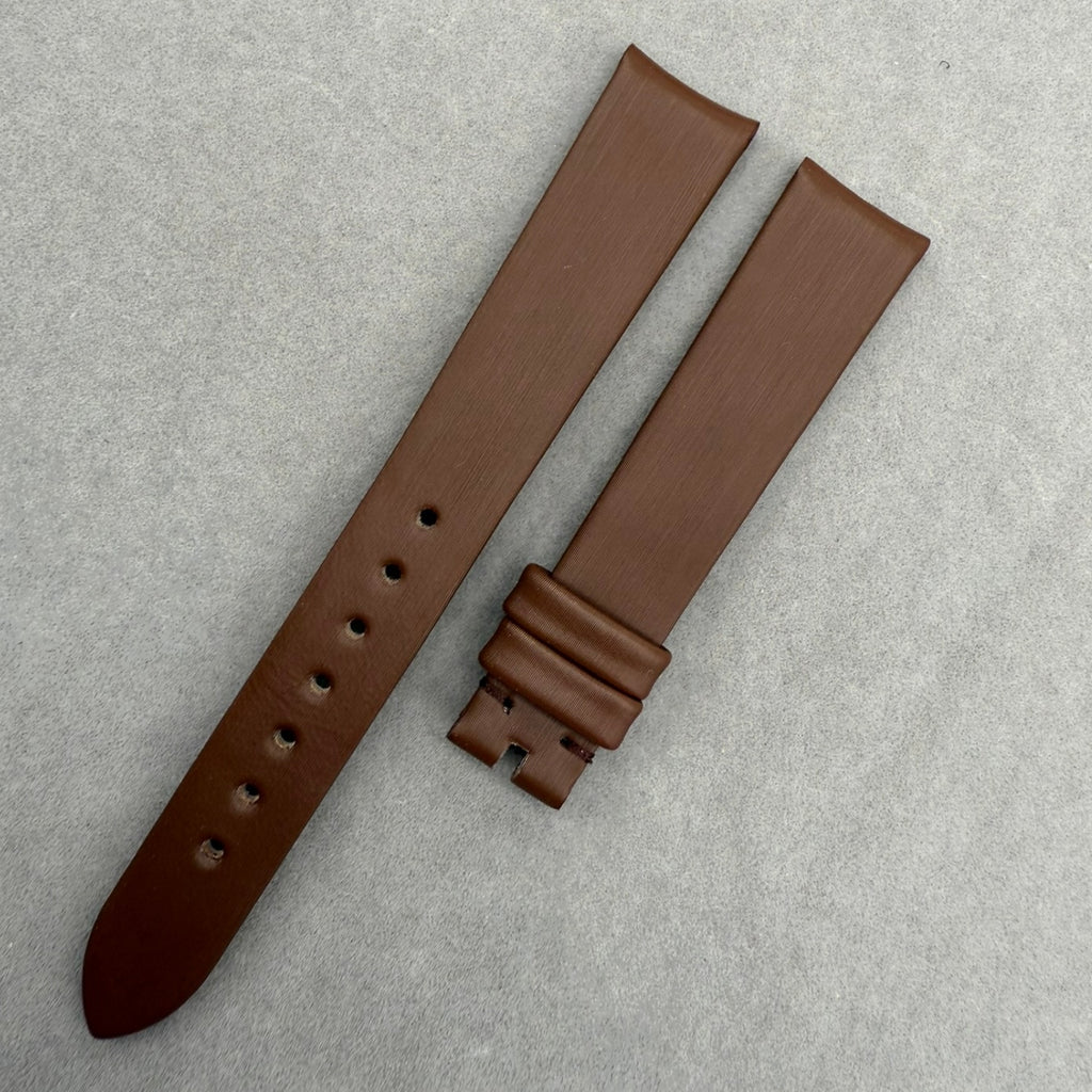 Handcrafted Custom Brown Silk Satin Cowhide Leather Watch Strap for Piaget POSSESSION Series