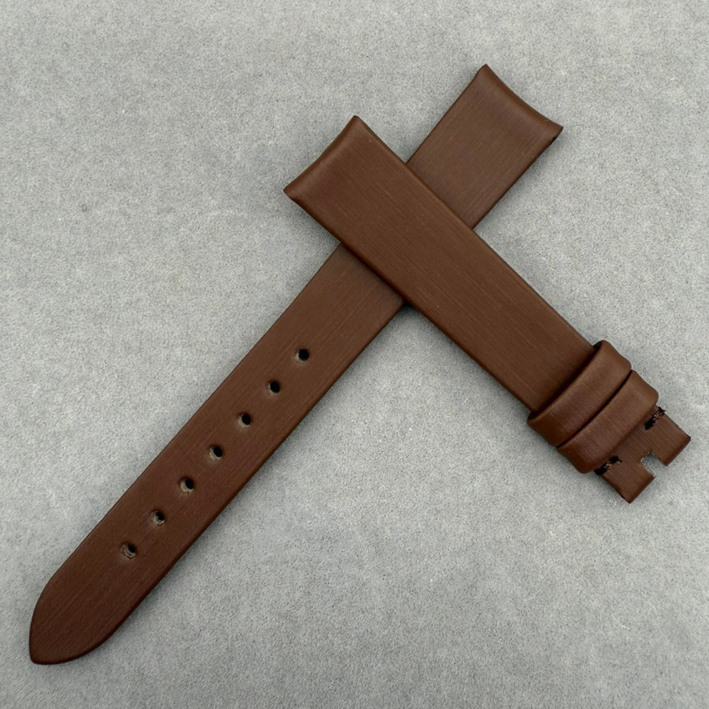 Handcrafted Custom Brown Silk Satin Cowhide Leather Watch Strap for Piaget POSSESSION Series