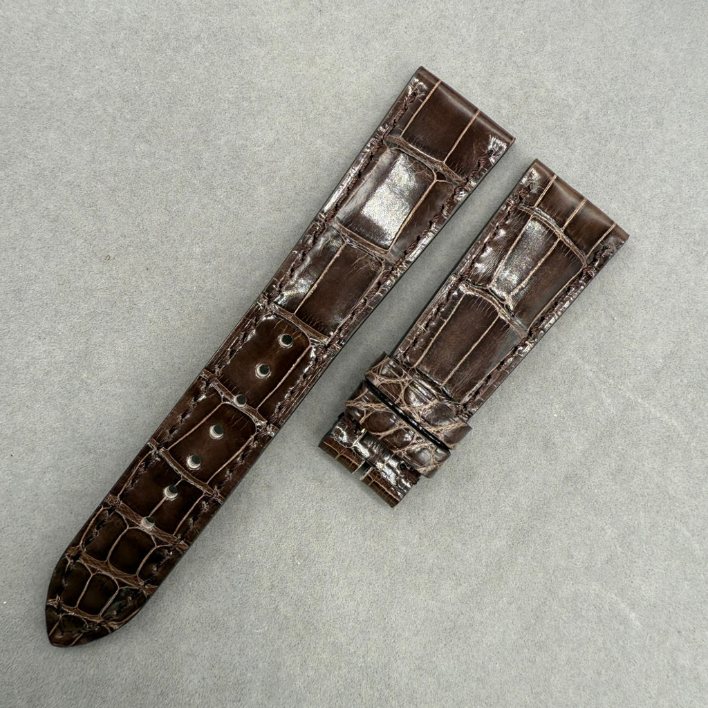 Handcrafted Glossy Brown Alligator Leather Watch Strap for Patek Philippe Complicated Chronograph 5370/5320