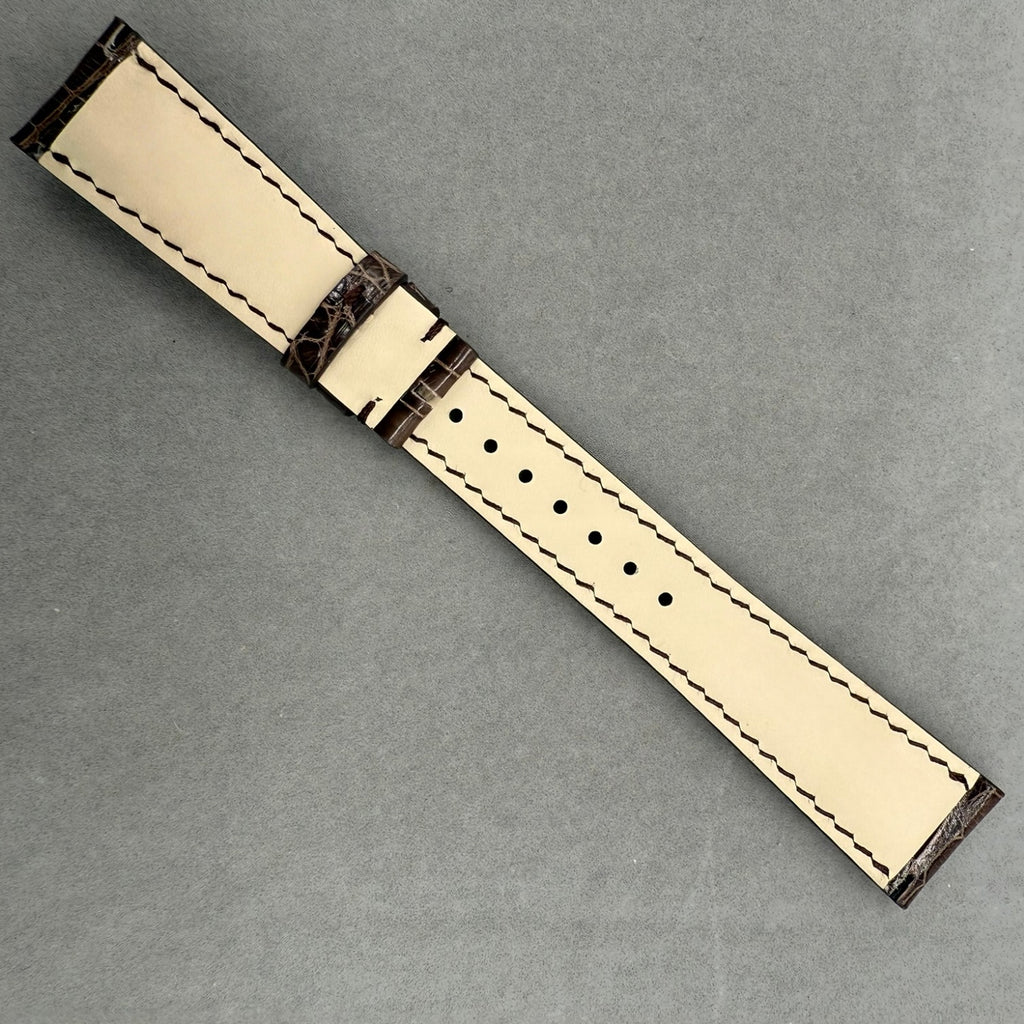 Handcrafted Glossy Brown Alligator Leather Watch Strap for Patek Philippe Complicated Chronograph 5370/5320