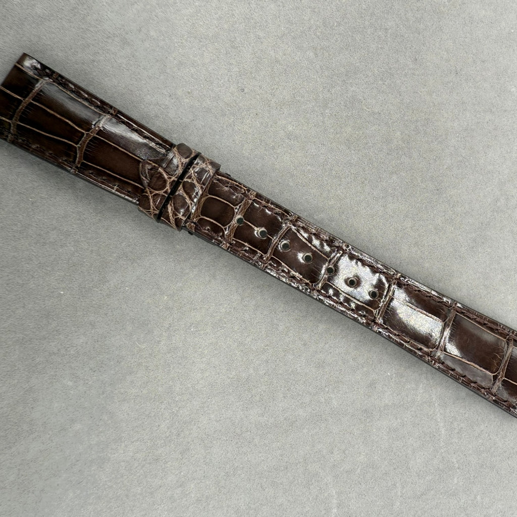 Handcrafted Glossy Brown Alligator Leather Watch Strap for Patek Philippe Complicated Chronograph 5370/5320