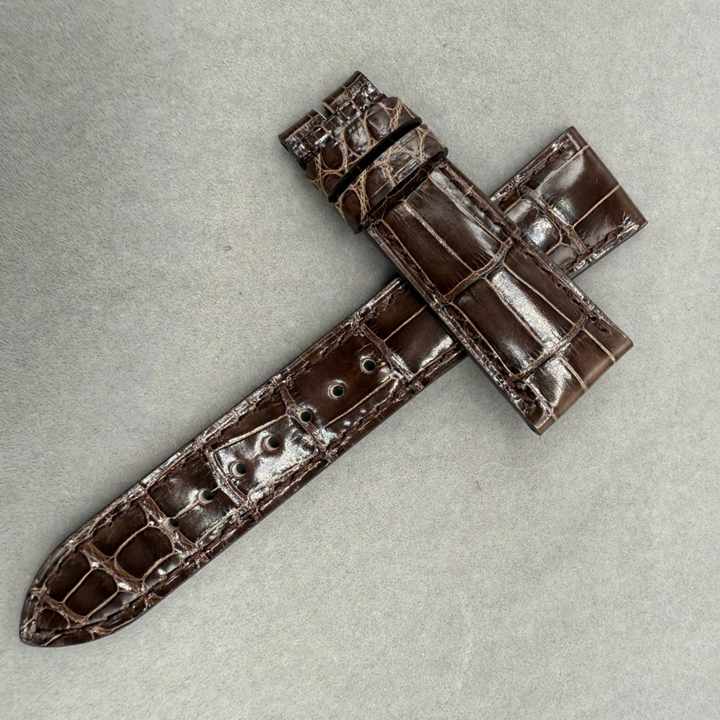 Handcrafted Glossy Brown Alligator Leather Watch Strap for Patek Philippe Complicated Chronograph 5370/5320