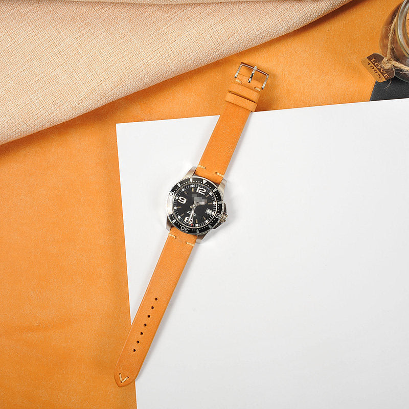 Retro Frosted Reverse Suede Leather Watch Strap for Omega, Jaeger-LeCoultre and Mido Watches