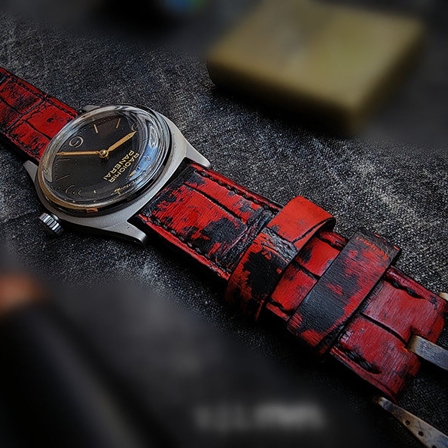 Handmade Custom Vintage American Matte Crocodile Leather Watch Strap - Matte Finish, Distressed Look, Pin Buckle