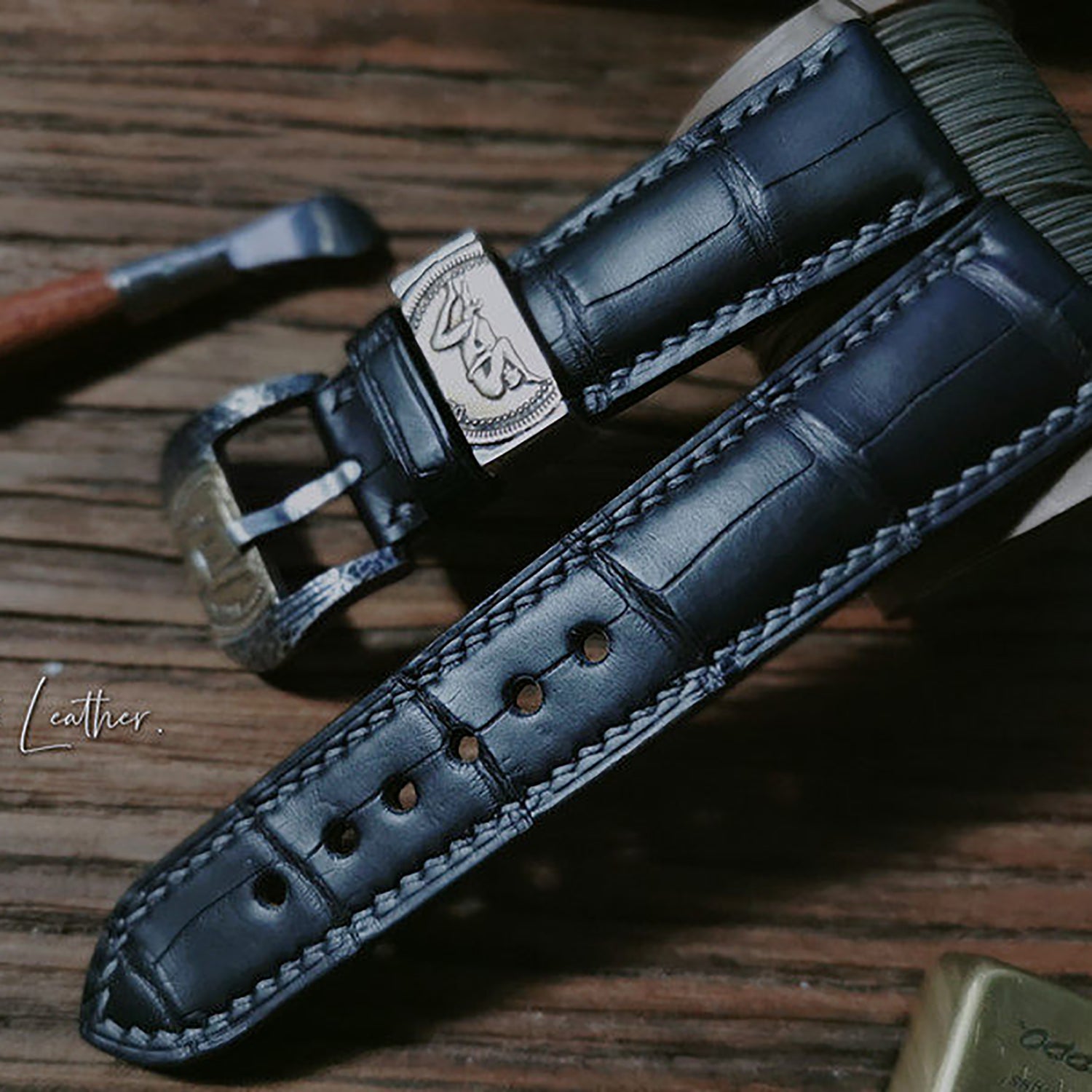Handmade American Alligator Leather Watch Strap - Customized, Medium Gloss, Black & Brown, Pin Buckle, Sweat-Resistant