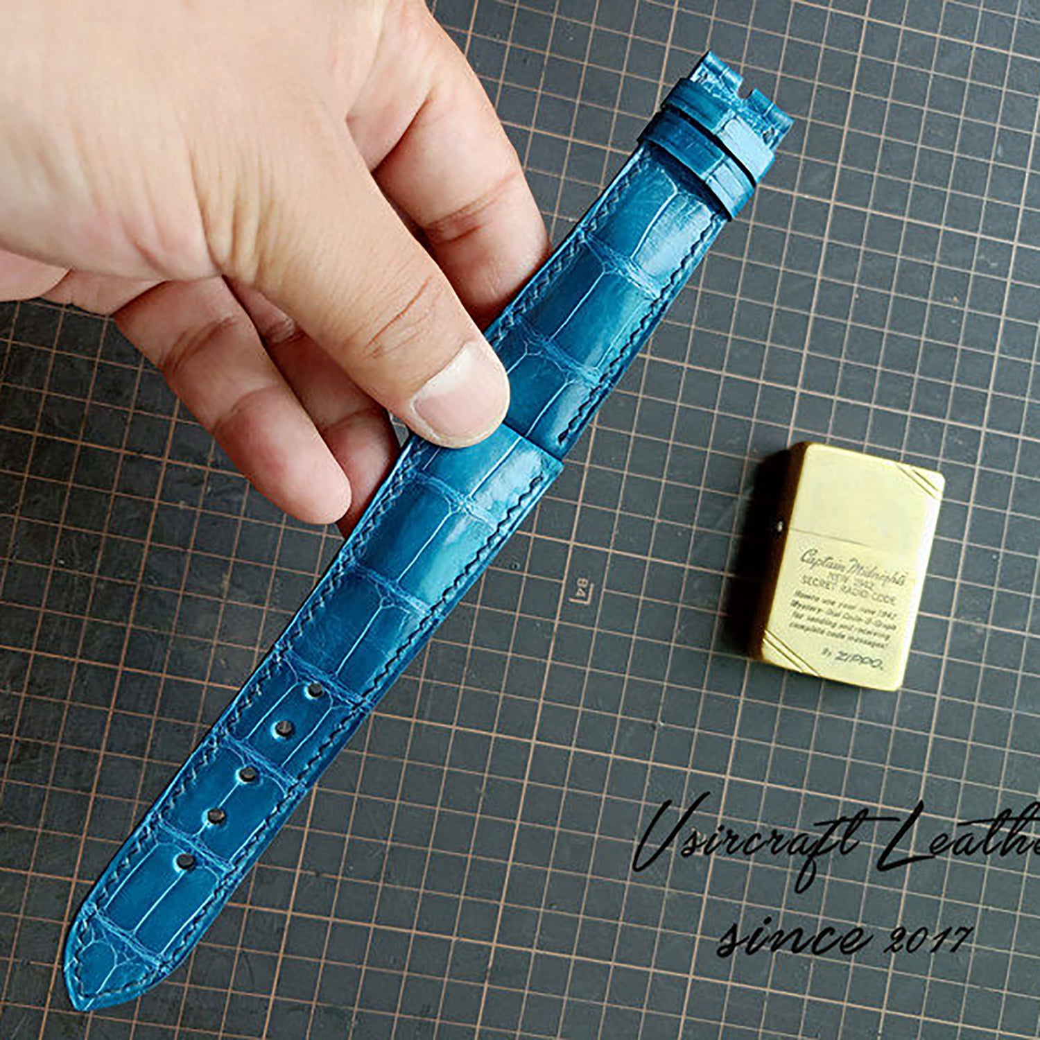 Handmade American Alligator Leather Watch Strap - Customized, Medium Gloss, Black & Brown, Pin Buckle, Sweat-Resistant