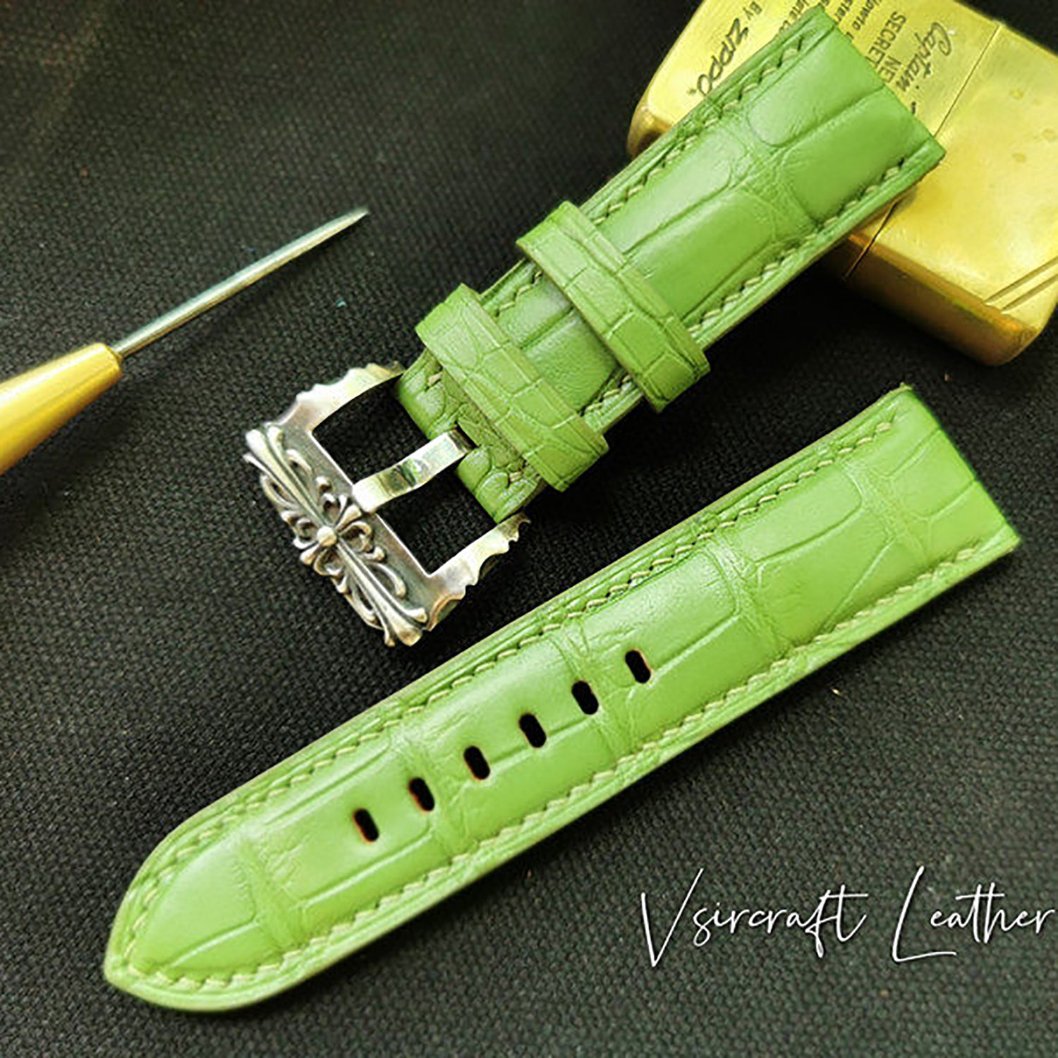 Handmade American Alligator Leather Watch Strap - Customized, Medium Gloss, Black & Brown, Pin Buckle, Sweat-Resistant
