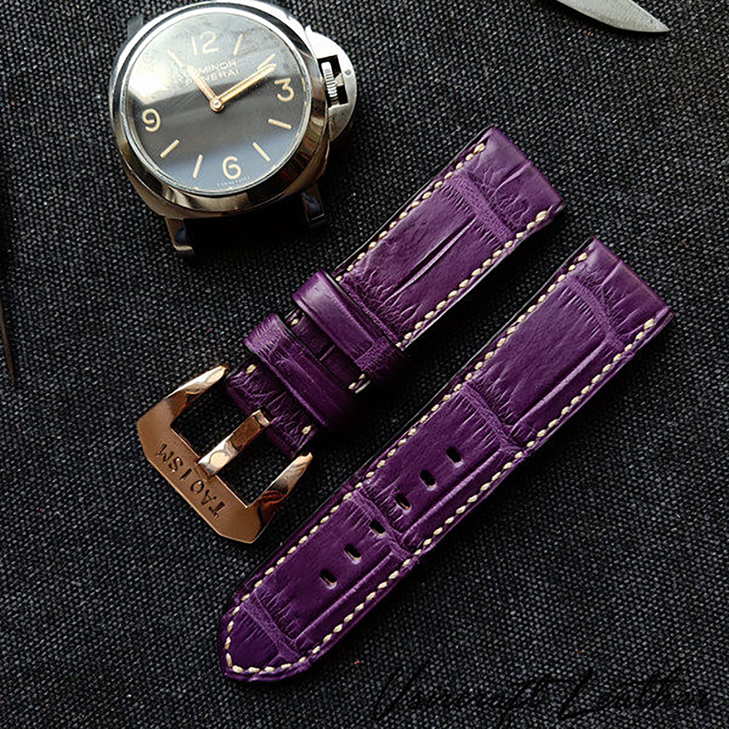 Handmade American Alligator Leather Watch Strap - Customized, Medium Gloss, Black & Brown, Pin Buckle, Sweat-Resistant
