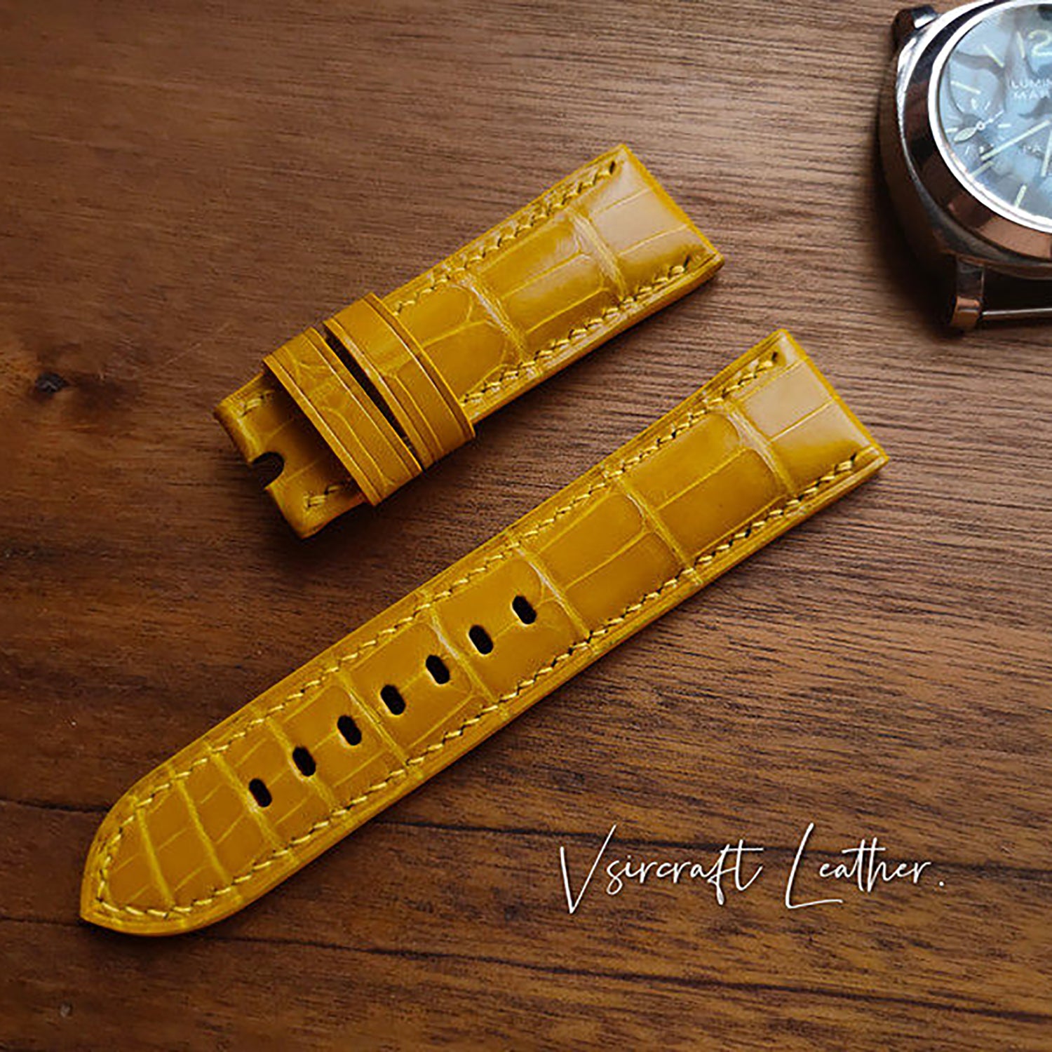 Handmade American Alligator Leather Watch Strap - Customized, Medium Gloss, Black & Brown, Pin Buckle, Sweat-Resistant
