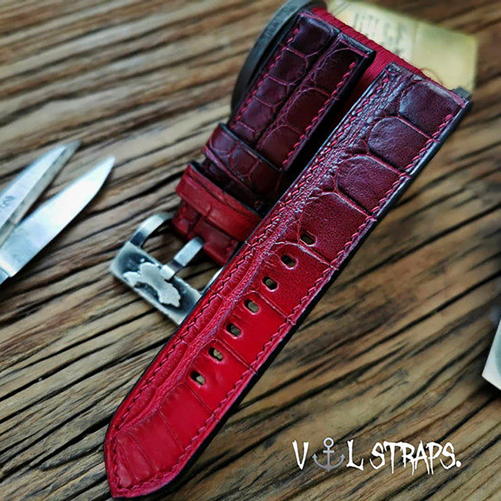 Handmade Custom Vintage American Matte Crocodile Leather Watch Strap - Matte Finish, Distressed Look, Pin Buckle