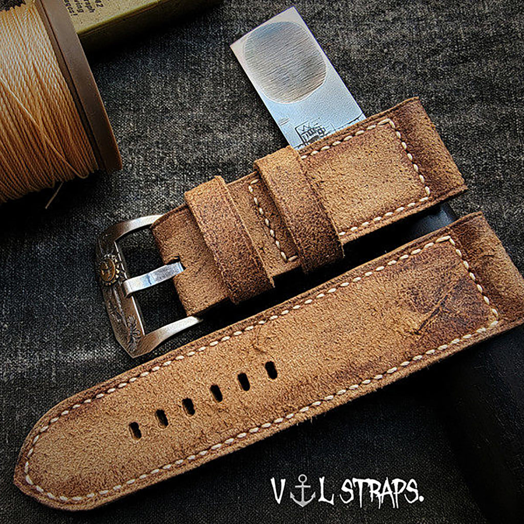 Handmade Watch Strap Customization - British Oil-Waxed Full-Grain Leather, Desert Tan-Green Vintage Pilot Pin-Buckle Strap