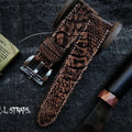 Handmade Custom Vintage Brown Ostrich Foot Leather Watch Strap - Cracked Texture, Soft, Pin Buckle, Thickened