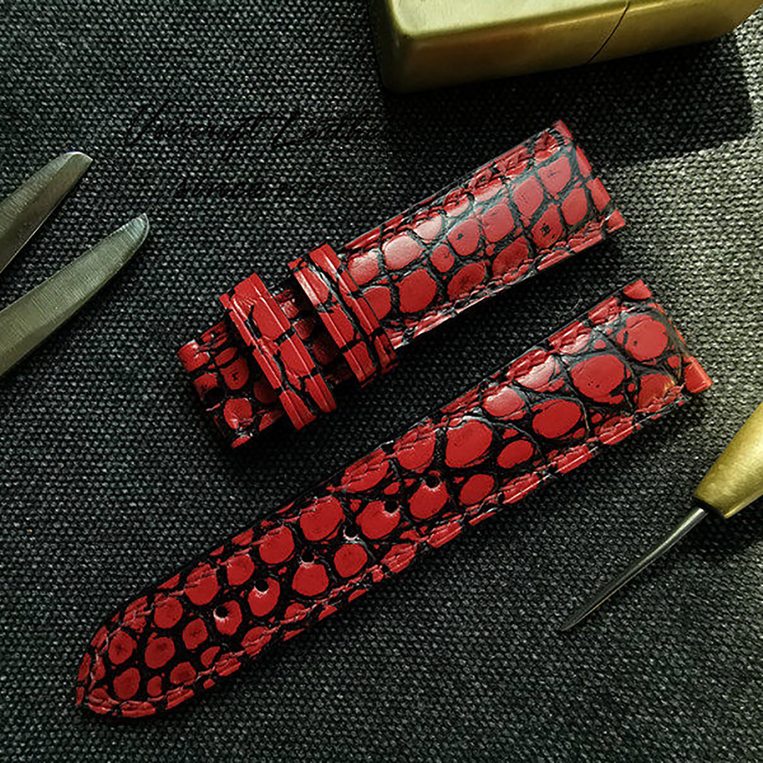Handcrafted Custom Watch Strap - Double-Sided American Alligator Leather, Black, Waterproof & Sweat-Resistant, Soft Texture, Double-Strand Pin Buckle