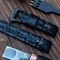 Handcrafted Custom Crocodile Bone Leather Watch Strap - Vintage Raised Inlay with Black, Waterproof & Sweat-Resistant