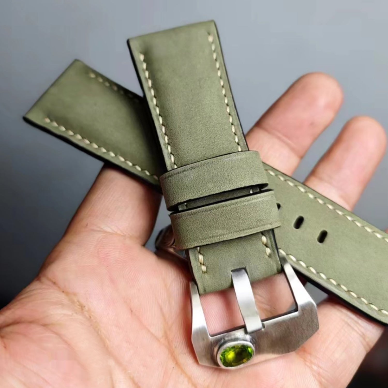 Handcrafted Custom Watch Strap | Reverse Suede, Elk Leather, Frosted Texture | Soft, Pin Buckle, Green & Brown, Original Factory Quality