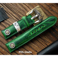Handmade Custom Kudu Leather Watch Strap - Vintage Green, American Raised Texture, Pin Buckle, Extended Length