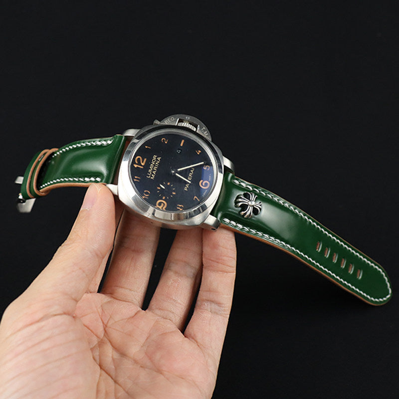 Handcrafted Horsehide Leather Watch Strap with Silver-Tone Hardware for Panerai Watches - Vintage & Premium Aesthetic