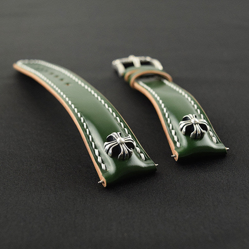 Handcrafted Horsehide Leather Watch Strap with Silver-Tone Hardware for Panerai Watches - Vintage & Premium Aesthetic