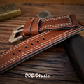 Handcrafted Custom Leather Watch Strap, British Vintage Style, Made of Brown Old-Growth Leather, Soft with Double Thread Sandwich Structure