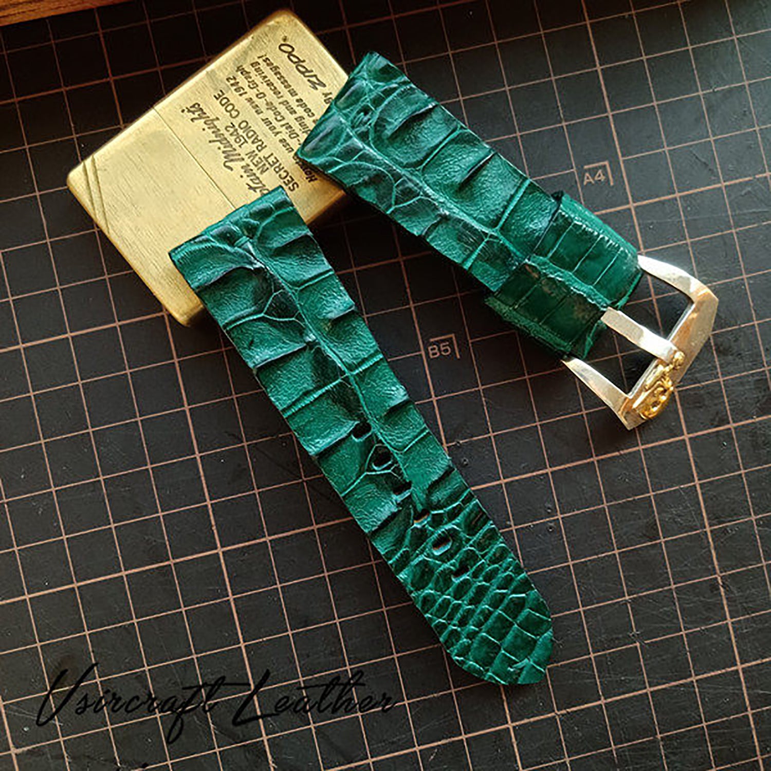Custom Crocodile Backbone & Tail Leather Watch Strap - Personalized Design, Sweat-Resistant, Premium Pin Buckle
