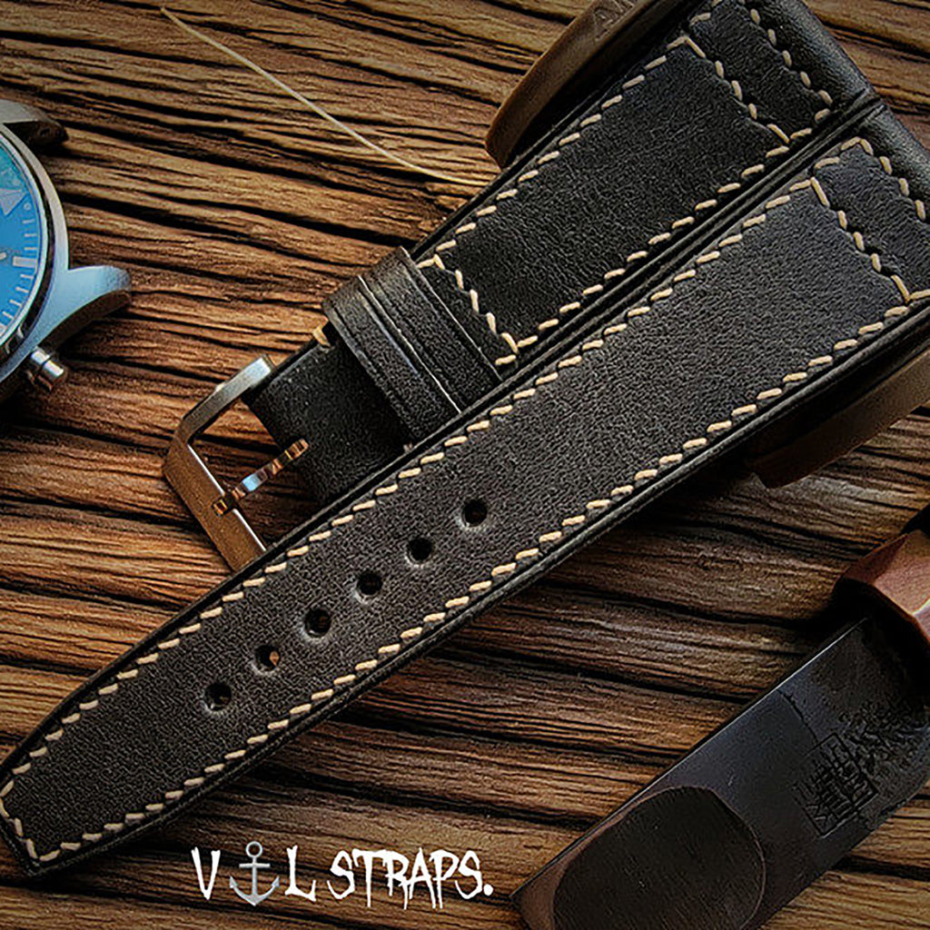Handcrafted Custom Italian Leather Watch Strap - Meteorite Gray, Soft & Comfortable, Pilot & Portuguese Style with Pin Buckle