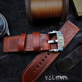 Handcrafted Custom Watch Strap - Vintage Battle-Worn American Style, Red-Brown Cowhide, Thickened, Soft & Durable, Pin Buckle