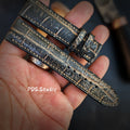 Handmade Custom American Retro Black & Gold American Alligator Leather Watch Strap - Frosted Texture, Sweat-Resistant, Soft, Pin Buckle