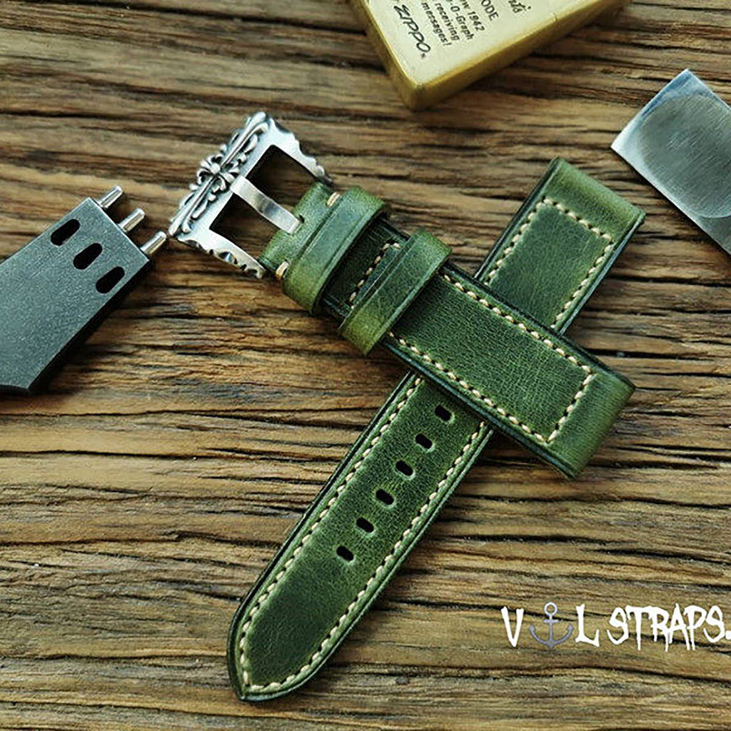 Handcrafted Italian Cracked Leather Watch Strap - Thickened Blue Version, Original Factory-Fitted