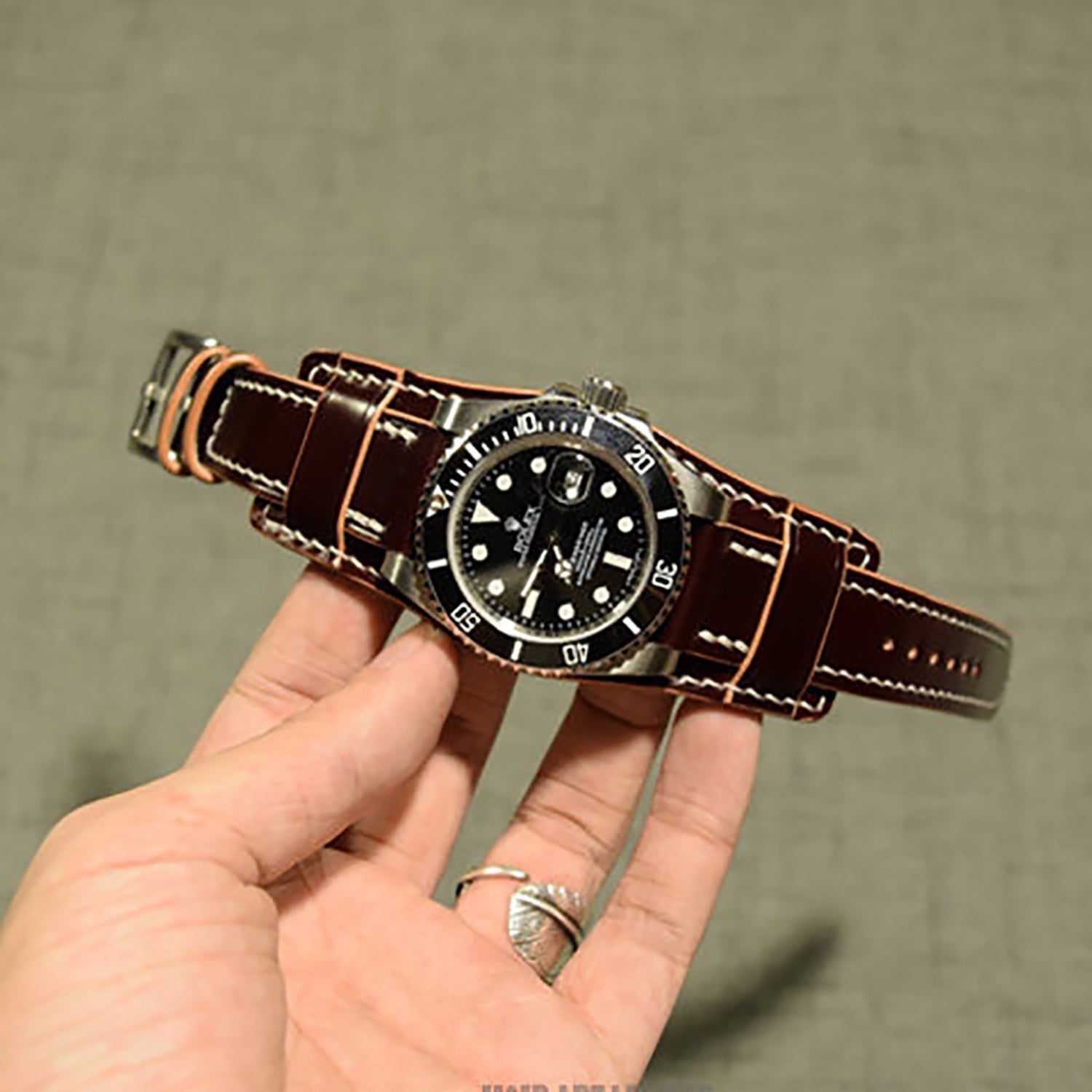 Compatible with Breitling & Tudor - Handmade Burgundy Horsehide Leather Watch Strap