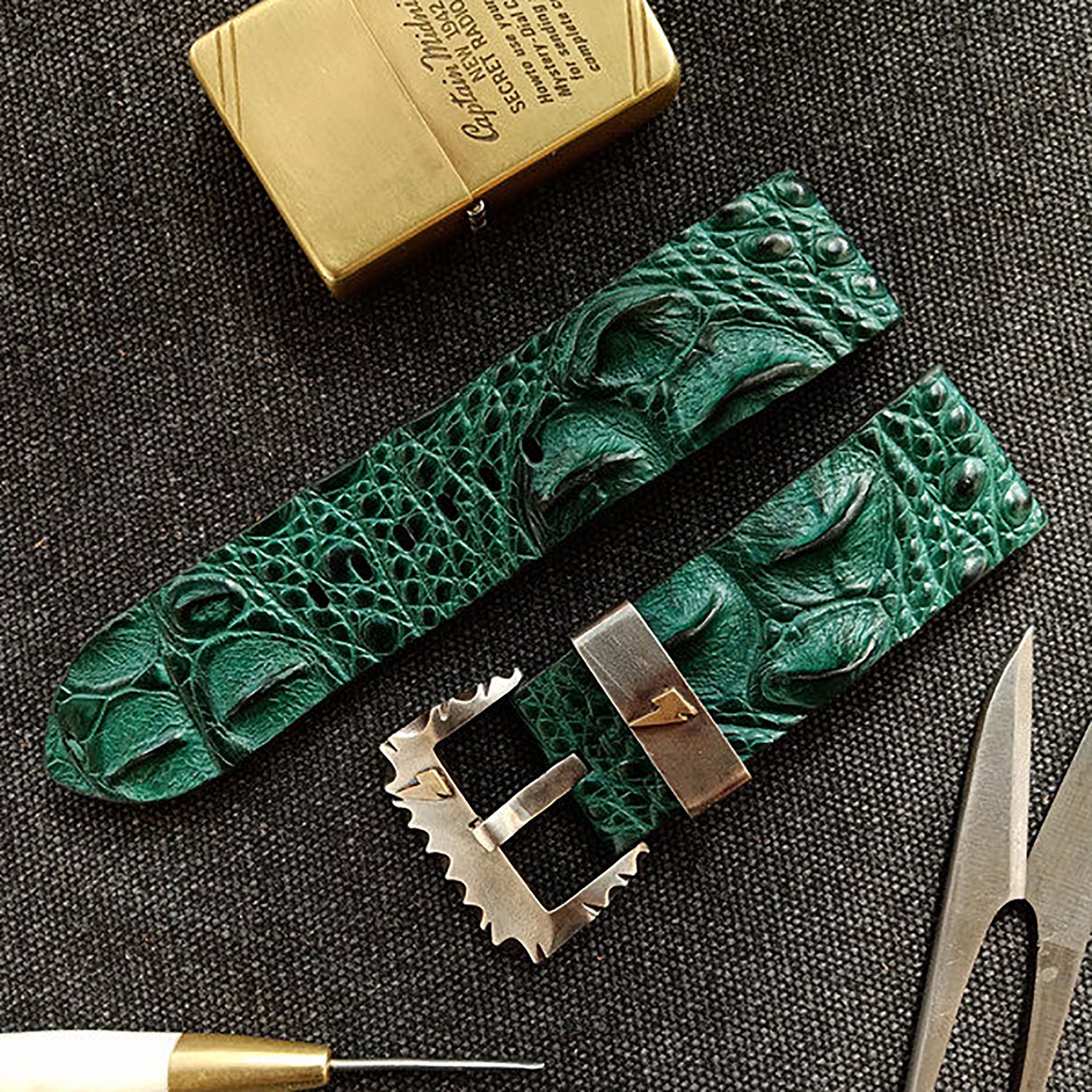 Custom Crocodile Backbone & Tail Leather Watch Strap - Personalized Design, Sweat-Resistant, Premium Pin Buckle