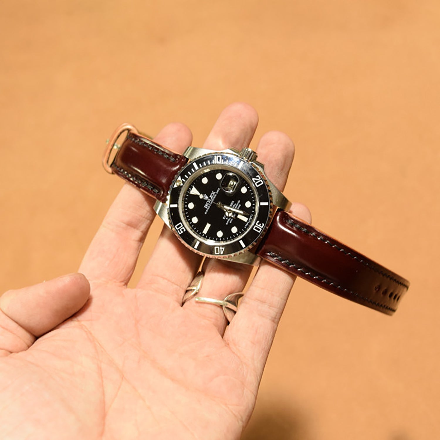 Compatible with Breitling & Tudor - Handmade Burgundy Horsehide Leather Watch Strap